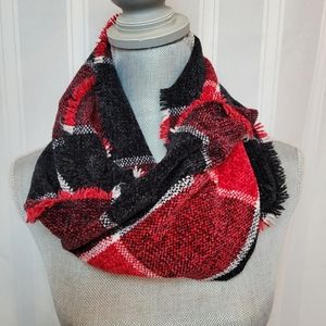 Charter Club Womans' Infinity Scarf Red/Black/White Chenille